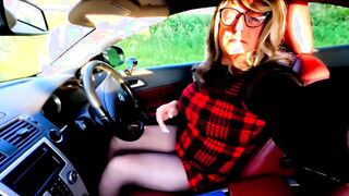 first-timer crossdresser kellcd2022 loving an evening drive fapping and pissing her underpants down the lanes