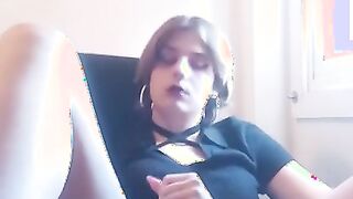 T-Girl jack her lil rod and licks his own jizz