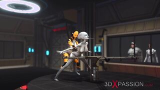 3DXPASSION - Futa fuckfest robot plays with a doll alien in the sci fi lab