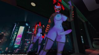 Huge-Chested blue fox futa dances and takes off