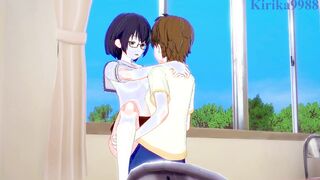 Kasumi Nomura and Chisato Higuchi have strenuous hermaphroditism bang-out in the library. - Asobi Asobase Anime Porn
