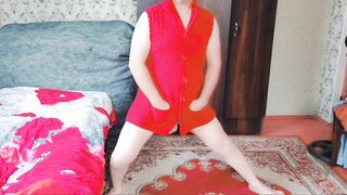 Crimson clad wondrous shemale crossdresser she-creature goddess