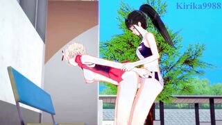 Chisato Nishikigi and Takina Inoue have hermaphroditism orgy in the backyard. - Lycoris Recoil Anime Porn