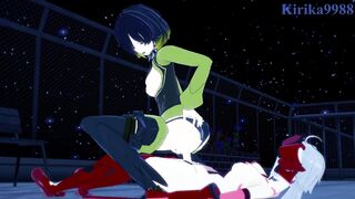 Leiur Darâhim and Chris Yukine have mighty hermaphroditism fuck-a-thon on a rooftop at night. - Symphogear Anime Porn
