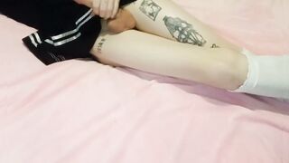 Femboy in Mini Miniskirt plays with monstrous bone