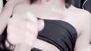 Cockslut wanking and spunking for extrangers three