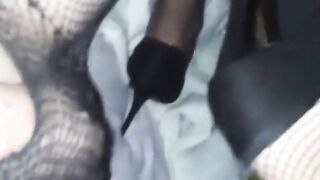 guy dressed in womens undergarments jizz firm on a high heel