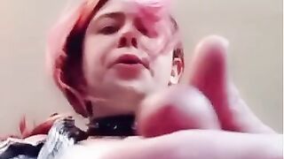 Smallish Tittie Goth Tranny drains wood until she jizzes