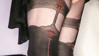 Sissy screwing her huge black fake penis