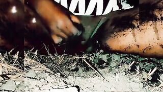 Whorish ts jerks packing her slit with dirt