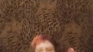 Shemale dude listens to porno and gets off