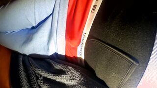 Handsfree crossdresser jizzing on the sofa