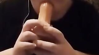 Gargling off my faux-cock after fuckin' myself with it