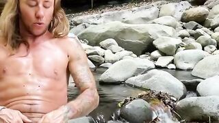 FtM trans softcore self rubdown in nature