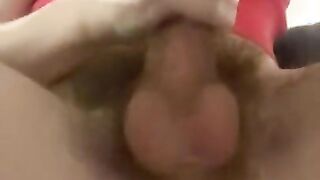 Bony ladyboy plays with her taut crevasse and a massive schlong intill she squirts!