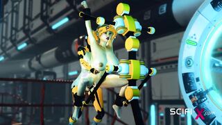 Sci-fi BONDAGE & DISCIPLINE handcuffed and pulverized. A stunning young beauty and ladyboy android in the lab