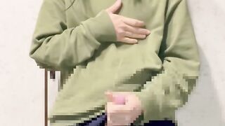 Standing Chinese Femboy Sui wank off her stiff spear adorned with a protection