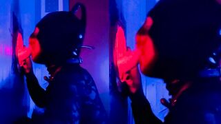 hooded sissy tramp deep-throating penis throughout gloryhole and guzzling pop-shot