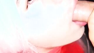 Femboy deep throats lollipop like a supreme dame