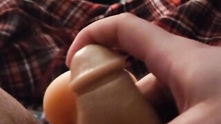 Trans stud uses stroker and fuck stick on his humid cooch