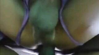 All oiledup ebony shemale takes 10inch bbc