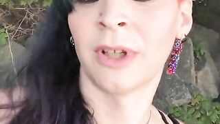 Warm t4t punk goth trans damsel heads to the park with a thick glass cork