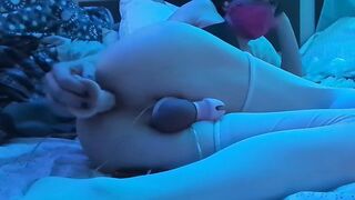 Sissy femboy's taut culo getting smashed by a fake penis