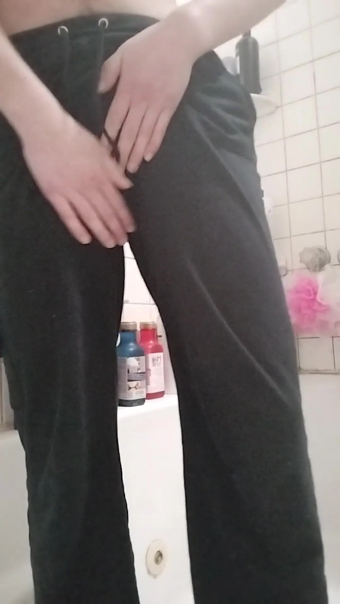 nymph pissingpeeing Soddening my sweatpants, this one isn't supah obvious