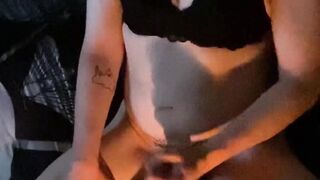 SHE-CREATURE LUVS SMACKING HER NUTSACK AS SHE JERKS OFF