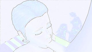 Sketch Toon of Trans Dual Facial Cumshot on Beach