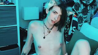 Trans Cat Nymph plays with herself to music