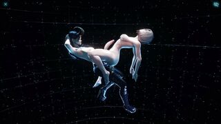 A demoness grew a beefstick and is pounding a platinum haired nymph