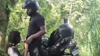 Bikers veer off the road for a quickie