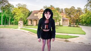 555 Femboy Outdoor Pretty Gothic Traveller in front of Sweet Home