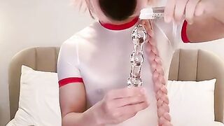 astolfo femboy tucks glass fuck stick and blows a load
