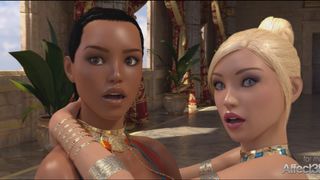 Ebony and blonde futanari babes entertaining the Egyptian princess