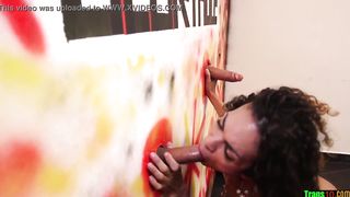 Bony shemale blows gloryhole hard-ons