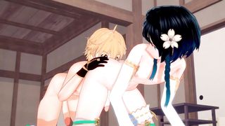 Aether Rectal Screws Sissy Venti, Spunks on his Tummy - Queer Genshin Influence Manga Porn.
